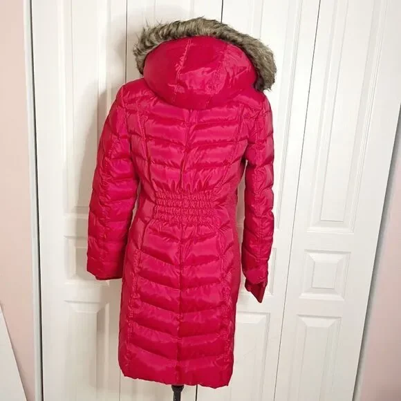 Michael Kors Down Water Fowl Feathers Chevron Quilted Puffer Hooded Parka Coat